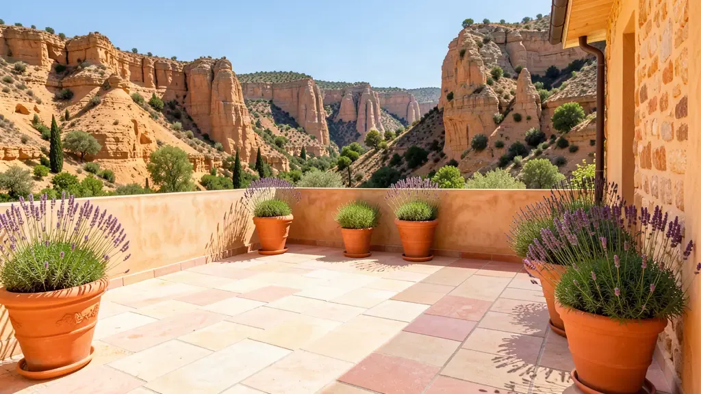 Terrasse aux tons ocre - Aménagement extérieur Vert et Eau dans le Vaucluse